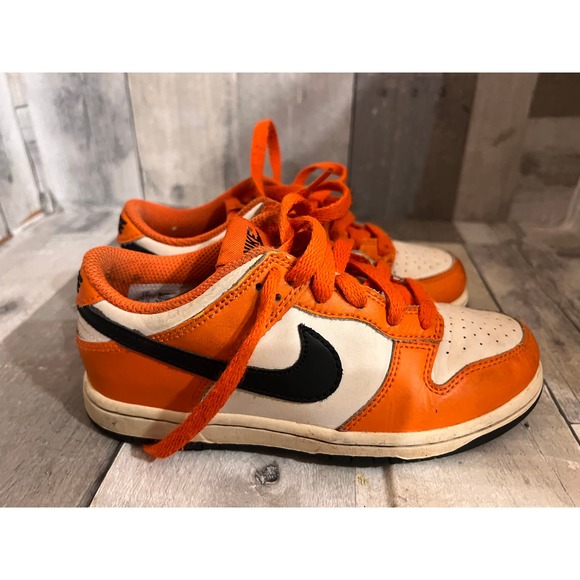 Nike Dunk Low Cut Sneakers Lace up Kids Sz 13C Halloween Orange Black - Picture 1 of 7